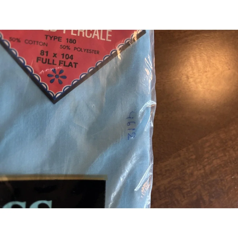 Vintage Durable Press No-Iron Blue Full Flat Sheet 81x104 Combed Percale USA New
